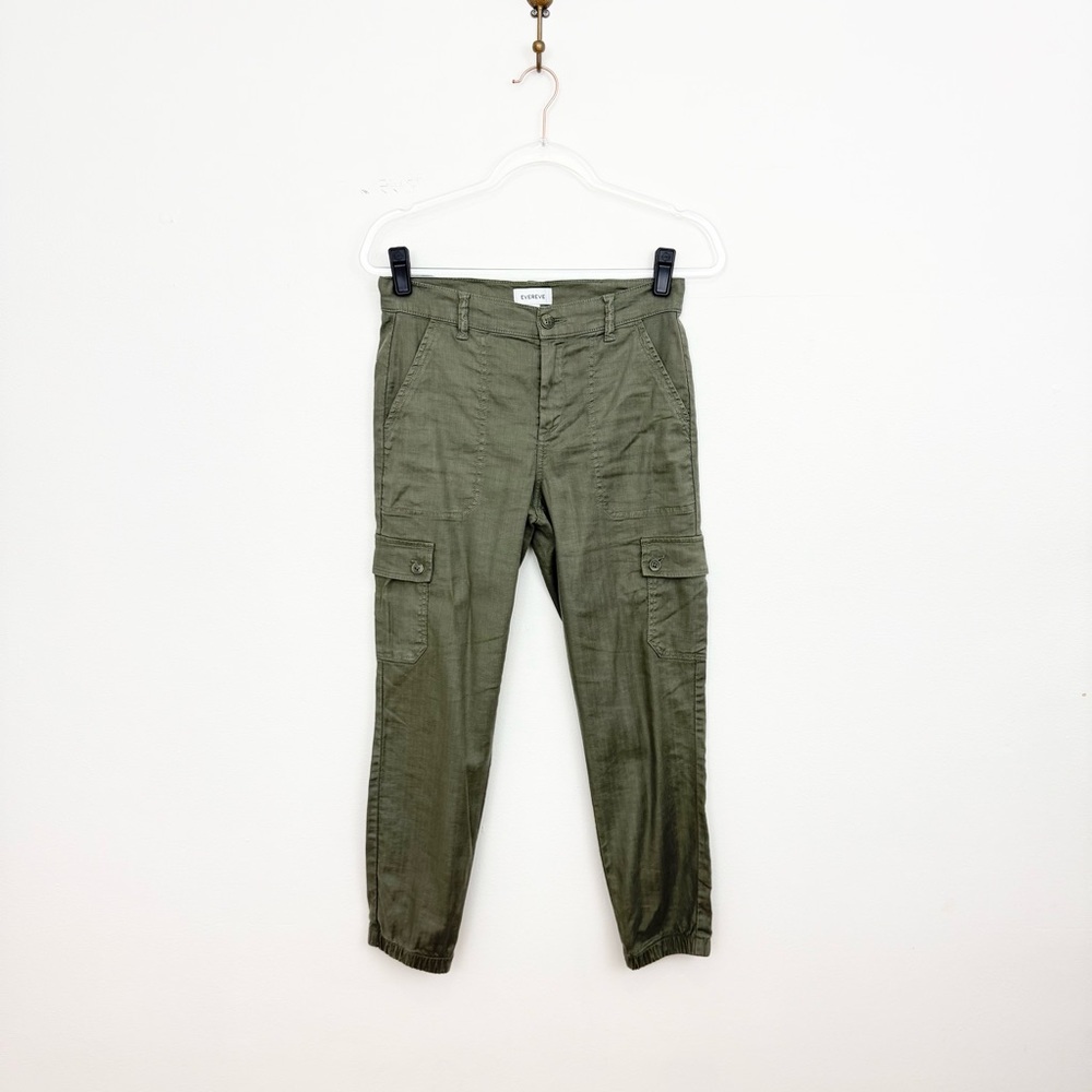 Evereve Tessa Utility Cargo Jogger Pants Linen Blend Olive Green 27 - Picture 2 of 6